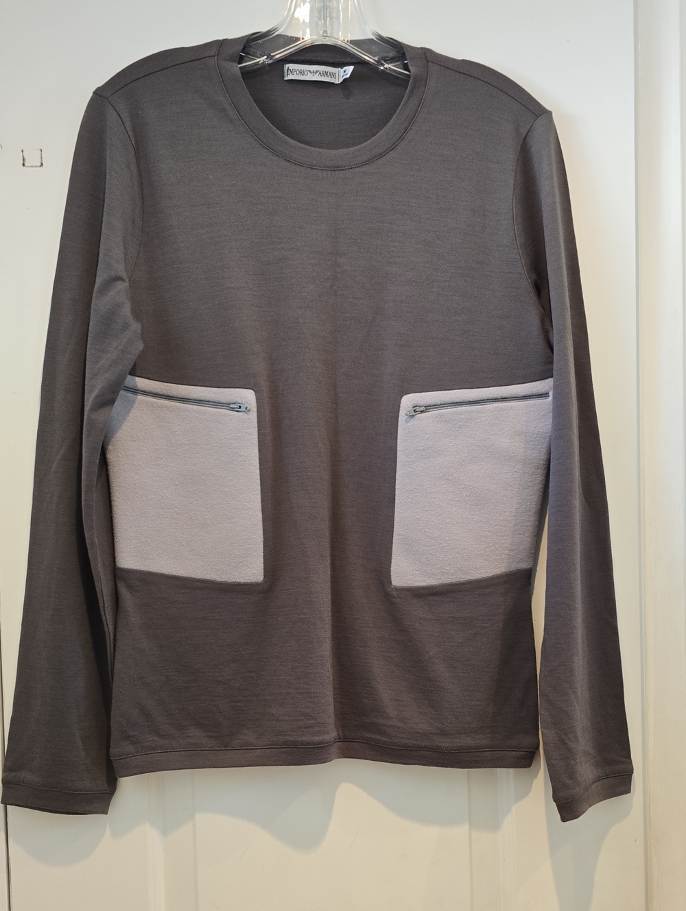 Emporio Armani Gray Long-Sleeve Sweatshirt with Light Gray Pocket Panels